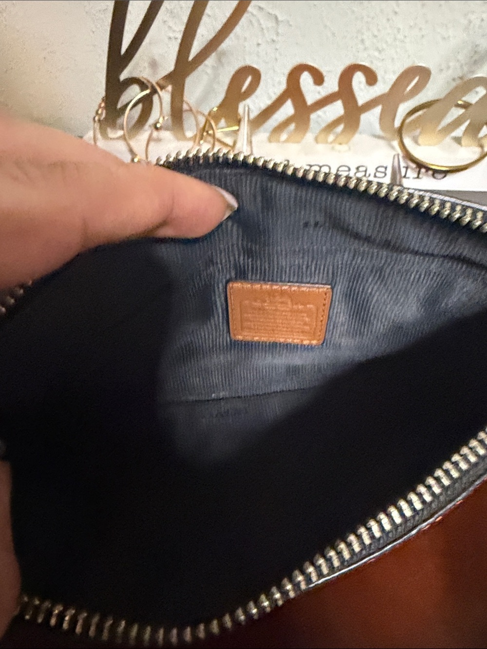 Coach Bright Orange Pebbled Leather Crossbody Wristlet - Picture 7 of 9